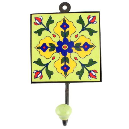 Navy Blue Tiny Flower Ceramic Tile Wall Hook